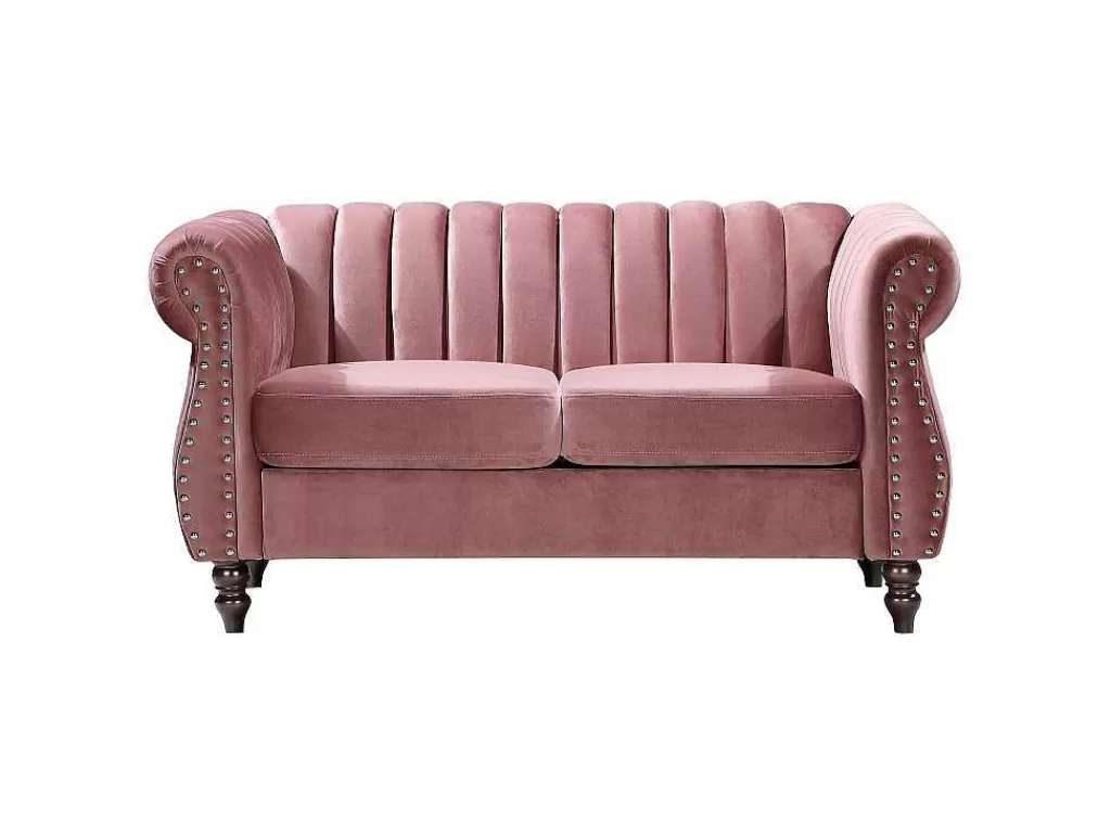 Conjunto De Sofá*Vente-unique Sofás Chesterfield 3 Lugares E 2 Lugares Veludo Cor-De-Rosa Vintage - Trumbo
