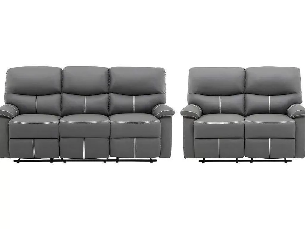 Conjunto De Sofá*Vente-unique Sofás De 3+2 Lugares Articulados Em Pele Sintética Cinza - Canby
