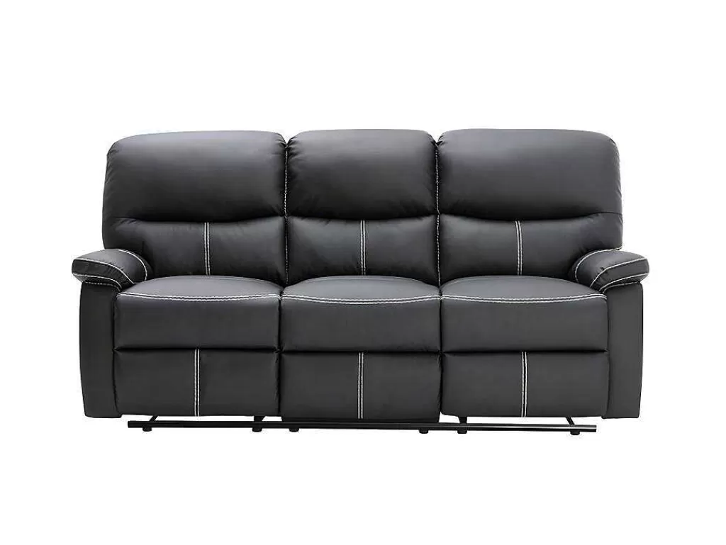 Conjunto Sofá E Poltrona*Vente-unique Sofás De 3 + 2 Lugares E Poltrona Articulados Em Pele Sintética Cor Preto - Canby