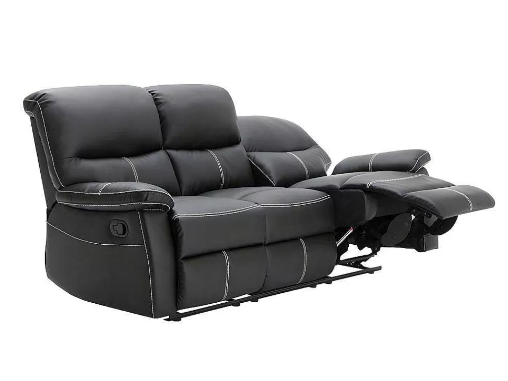 Conjunto De Sofá*Vente-unique Sofás De 3 + 2 Lugares Relax Em Pele Sintética Cor Preto - Canby