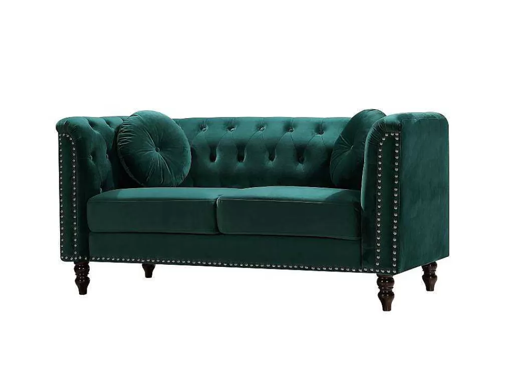 Conjunto De Sofá*Vente-unique Sofás De 3 E De 2 Lugares Em Veludo Verde-Esmeralda - Turner