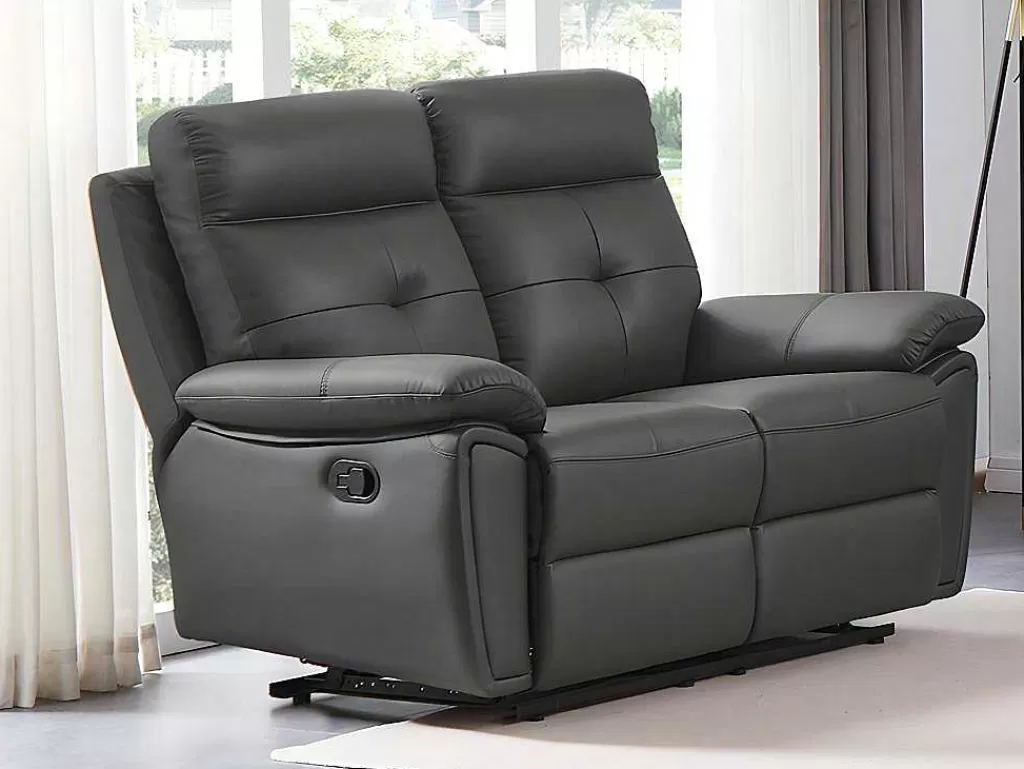 Conjunto De Sofá*Vente-unique Sofás De 3 Lugares E De 2 Lugares Articulados Em Pele Cinzento - Vineta