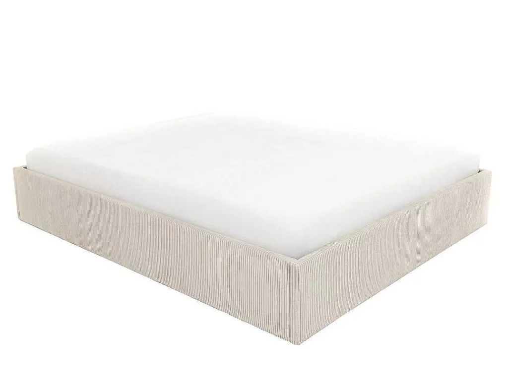 Sommier*Ysmée Sommier Com Espaco De Arrumação 160 X 200 Cm Em Veludo Canelado Bege - Pontos Da Ysmee