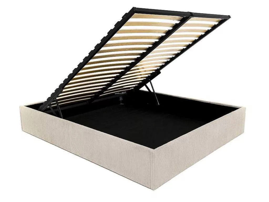 Sommier*Ysmée Sommier Com Espaco De Arrumação 160 X 200 Cm Em Veludo Canelado Bege - Pontos Da Ysmee
