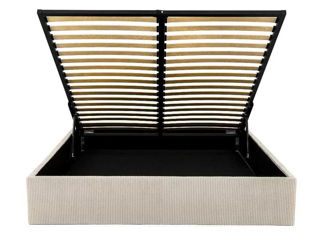 Sommier*Ysmée Sommier Com Espaco De Arrumação 160 X 200 Cm Em Veludo Canelado Bege - Pontos Da Ysmee