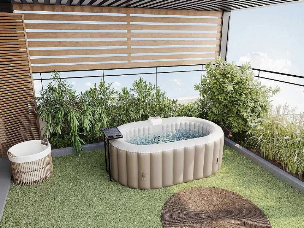 Spa Insuflável*VOGUE SPA Spa Insuflável Oval 2 Lugares C190 X L120 X A65 Cm, 90 Jatos De Ar, Taupe E Bege - B-Lucky