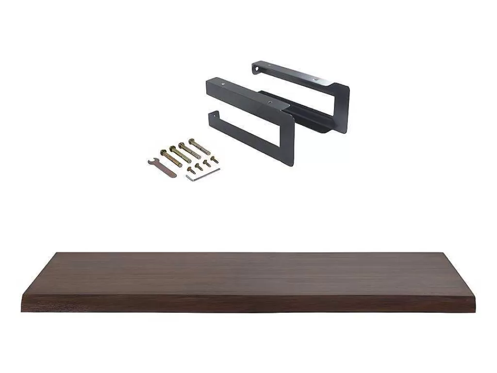 Móvel De Parede Para Casa De Banho*Vente-unique Suporte Suspenso Em Teca Escura Com Esquadros De Fixacao Pretos De 120 X 50 Cm - Sukawati