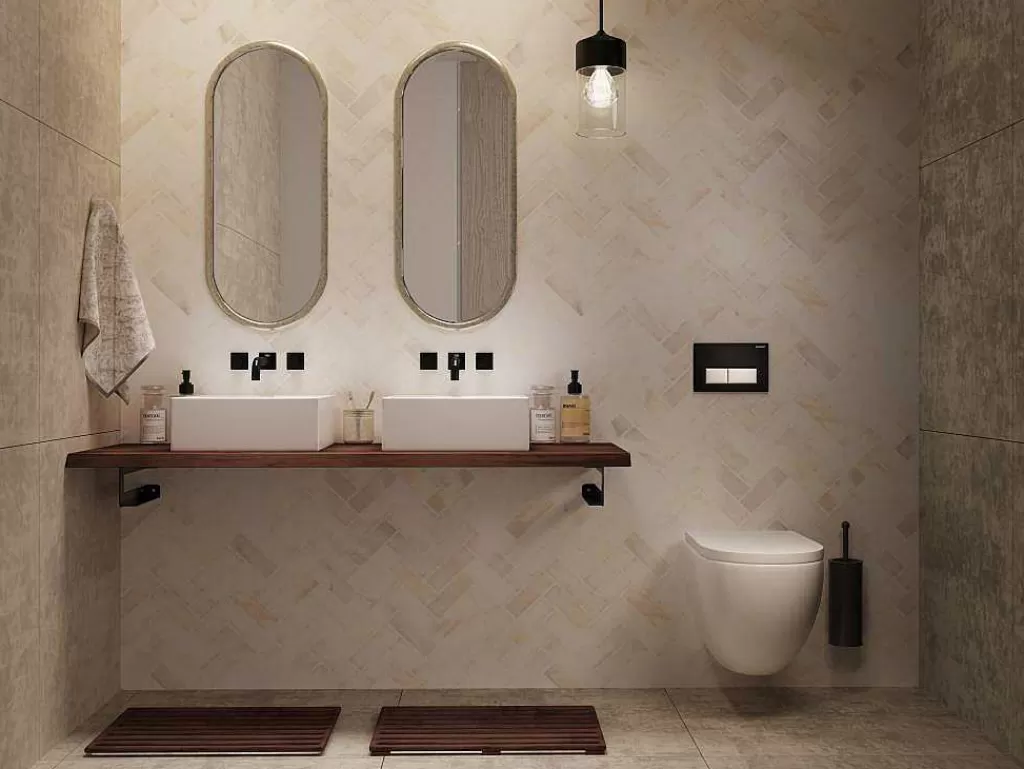 Móvel De Parede Para Casa De Banho*Vente-unique Suporte Suspenso Em Teca Escura Com Esquadros De Fixacao Pretos De 120 X 50 Cm - Sukawati
