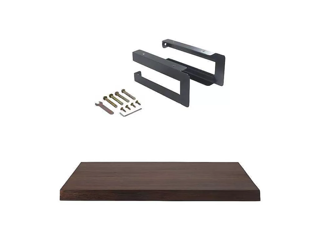 Móvel De Parede Para Casa De Banho*Vente-unique Suporte Suspenso Em Teca Escura Com Esquadros De Fixacao Pretos De 80 X 50 Cm - Sukawati