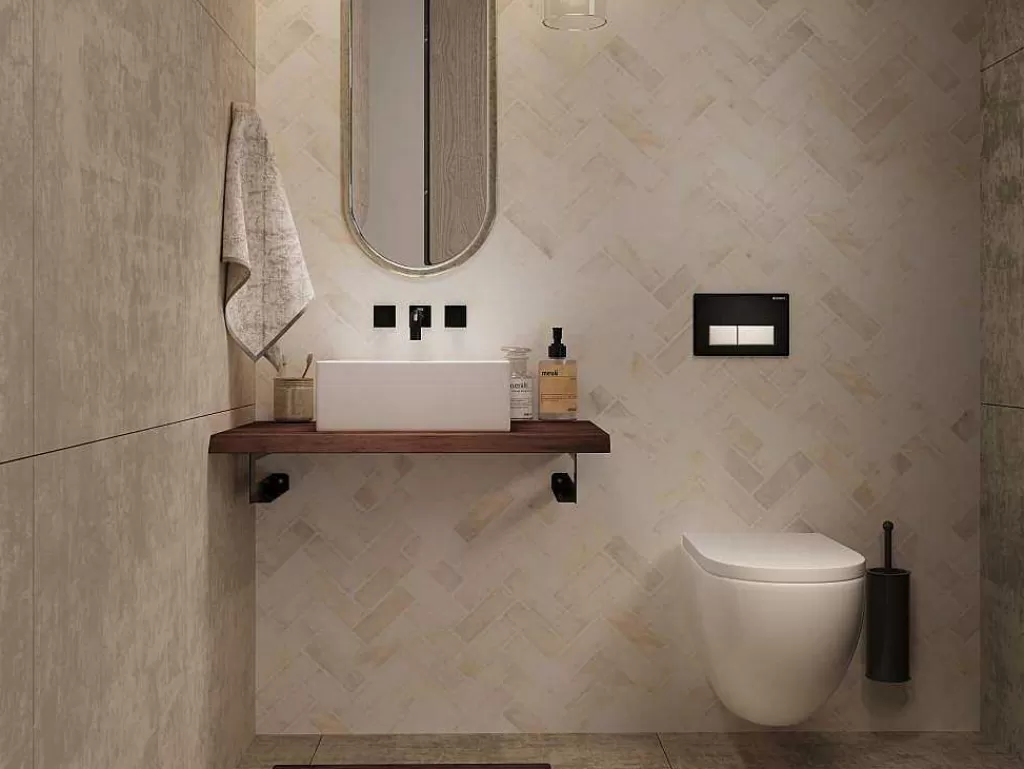 Móvel De Parede Para Casa De Banho*Vente-unique Suporte Suspenso Em Teca Escura Com Esquadros De Fixacao Pretos De 80 X 50 Cm - Sukawati