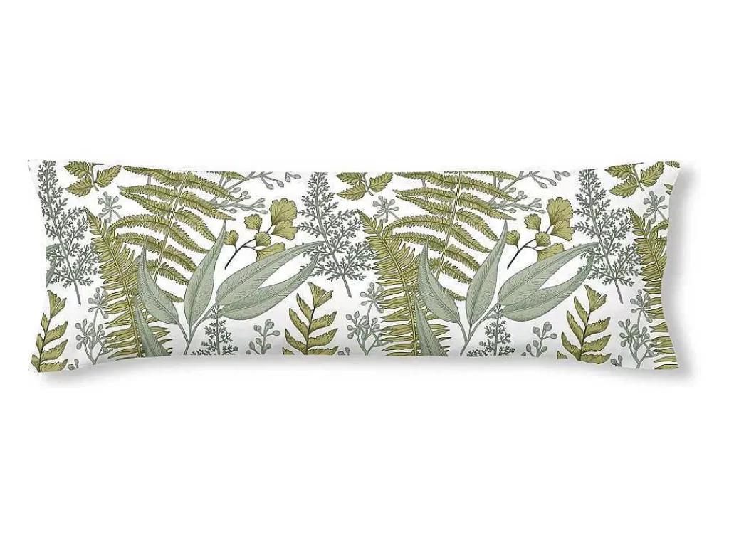 Roupa De Cama*Purline Taie D'Oreiller 100% Coton 1 Piece Blanc A Feuilles Vertes 45X110