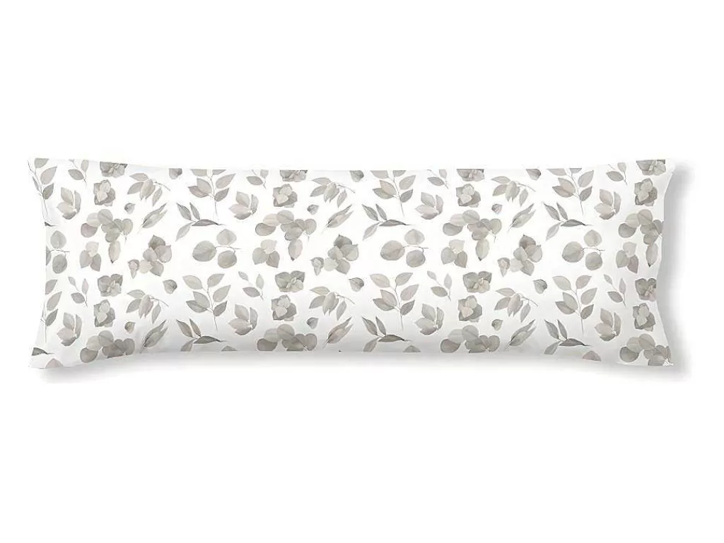 Roupa De Cama*Purline Taie D'Oreiller 100% Coton 1 Piece Blanc A Fleurs Beiges 45X125
