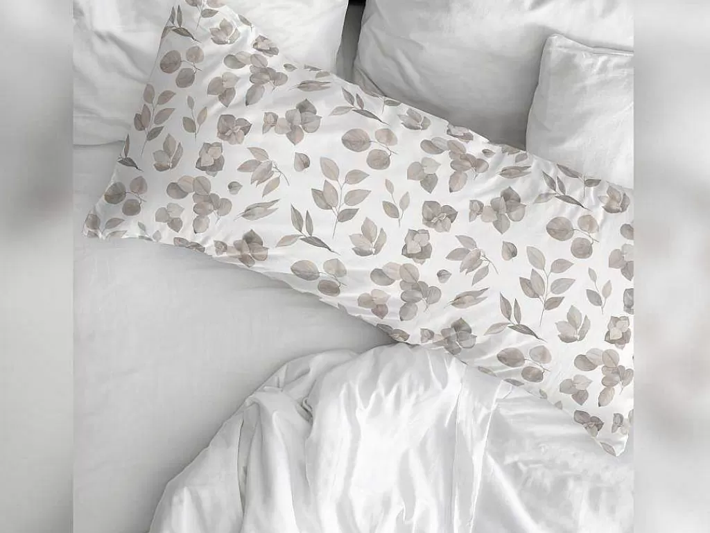 Roupa De Cama*Purline Taie D'Oreiller 100% Coton 1 Piece Blanc A Fleurs Beiges 45X125