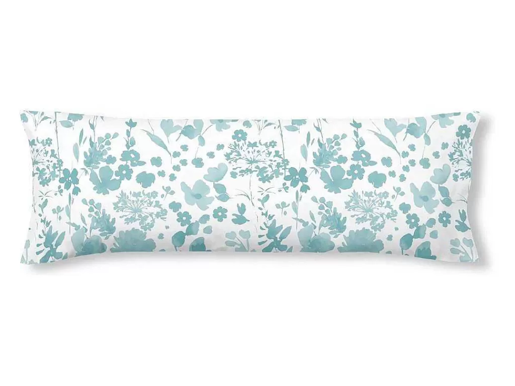 Roupa De Cama*Purline Taie D'Oreiller 100% Coton 1 Piece Blanc A Fleurs Bleues 45X110