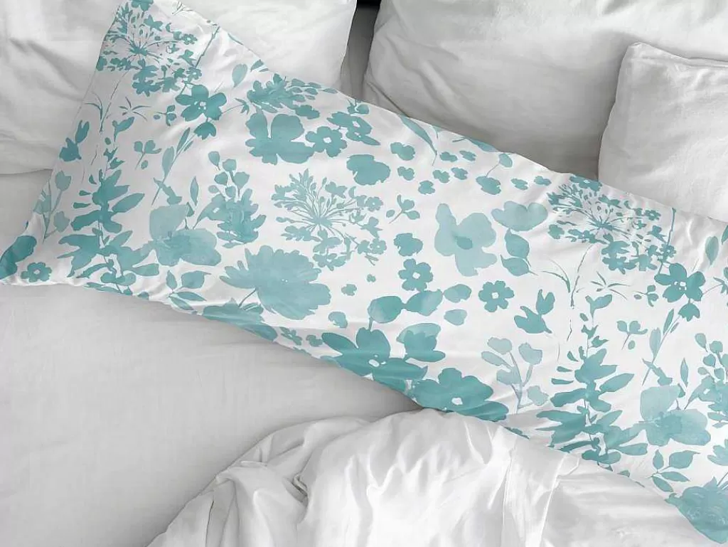 Roupa De Cama*Purline Taie D'Oreiller 100% Coton 1 Piece Blanc A Fleurs Bleues 45X110