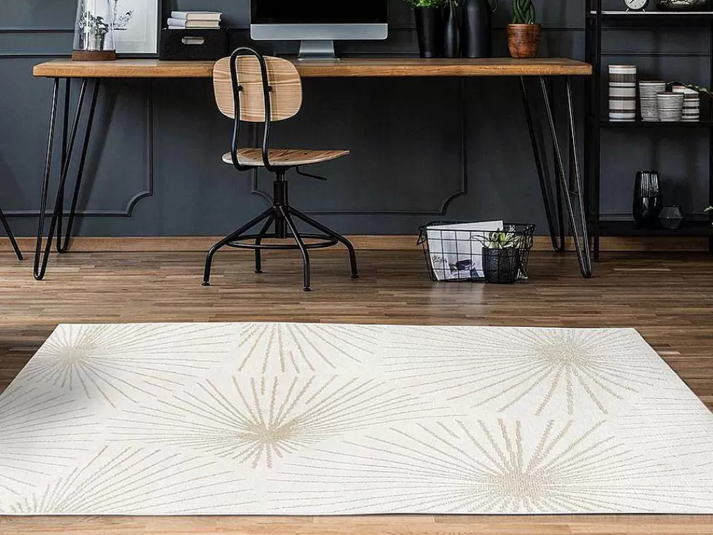 Tapete Pequeno*OZAIA Tapete Com Motivos Acabamento Lurex Dourado De 120X170 Cm Cor Bege - Livno