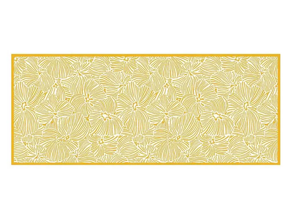 Tapetes De Corredor*OZAIA Tapete De Corredor Em Vinil Com Motivos Florais 66X160 Cm Amarelo E Branco - Capucina