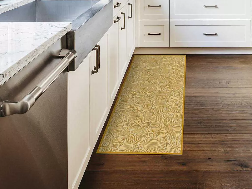 Tapetes De Corredor*OZAIA Tapete De Corredor Em Vinil Com Motivos Florais 66X160 Cm Amarelo E Branco - Capucina