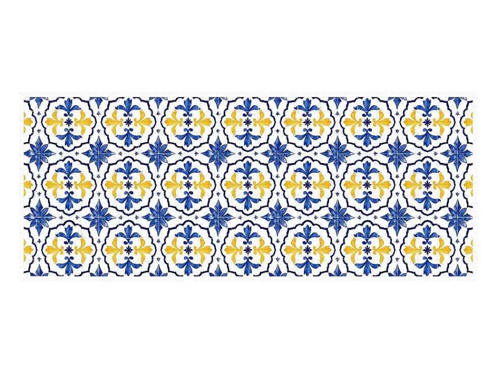 Tapetes De Corredor*OZAIA Tapete De Corredor Em Vinil Efeito Azulejo 66X160 Cm Azul E Amarelo - Florili