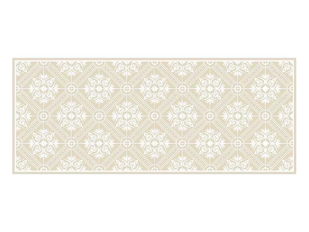Tapetes De Corredor*OZAIA Tapete De Corredor Em Vinil Efeito Azulejo 66X160 Cm Bege E Branco - Majesti