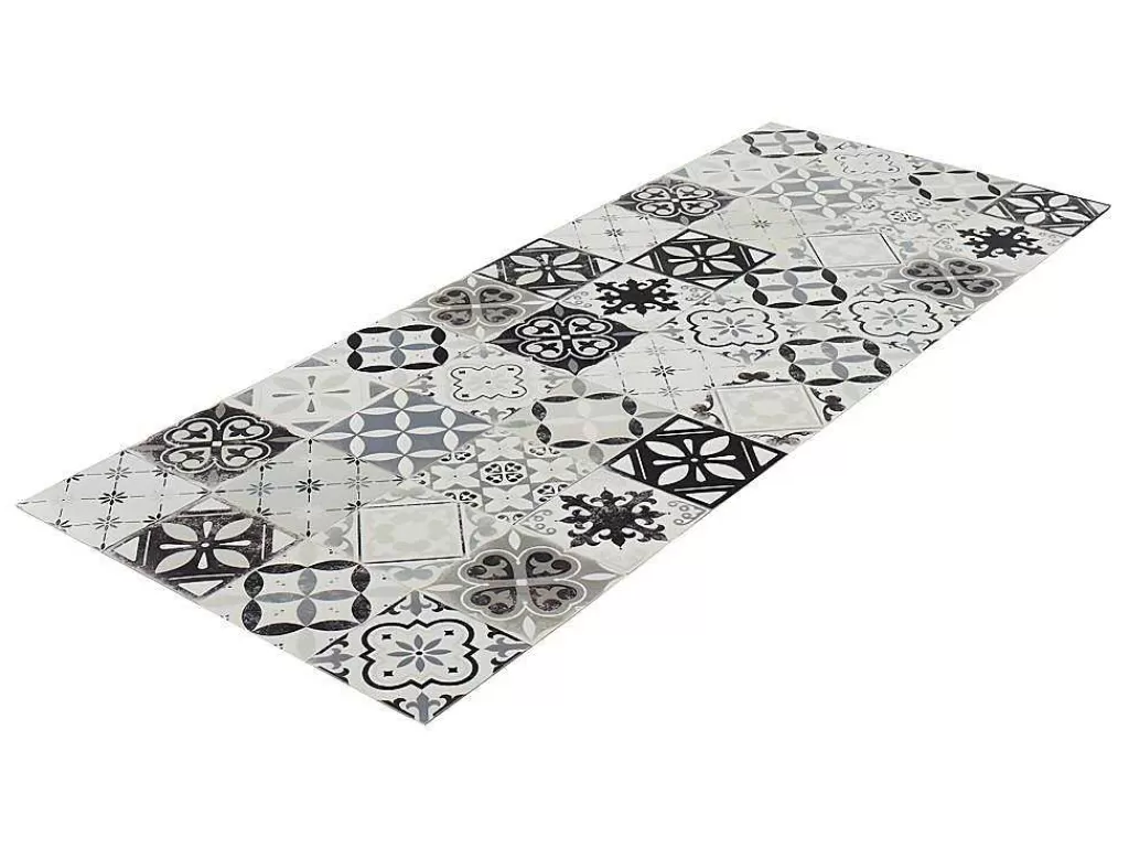 Tapetes De Corredor*OZAIA Tapete De Corredor Em Vinil Efeito Mosaico Hidraulico Mosai - 66X160 Cm - Preto E Branco