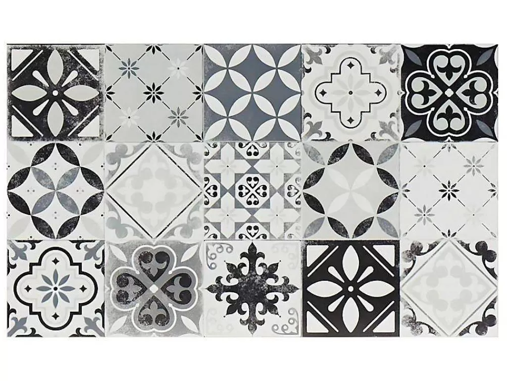 Acessórios E Arrumação De Cozinha*OZAIA Tapete De Cozinha Em Vinil Efeito Mosaico Hidraulico Mosai - 49,5X83 Cm - Preto E Branco
