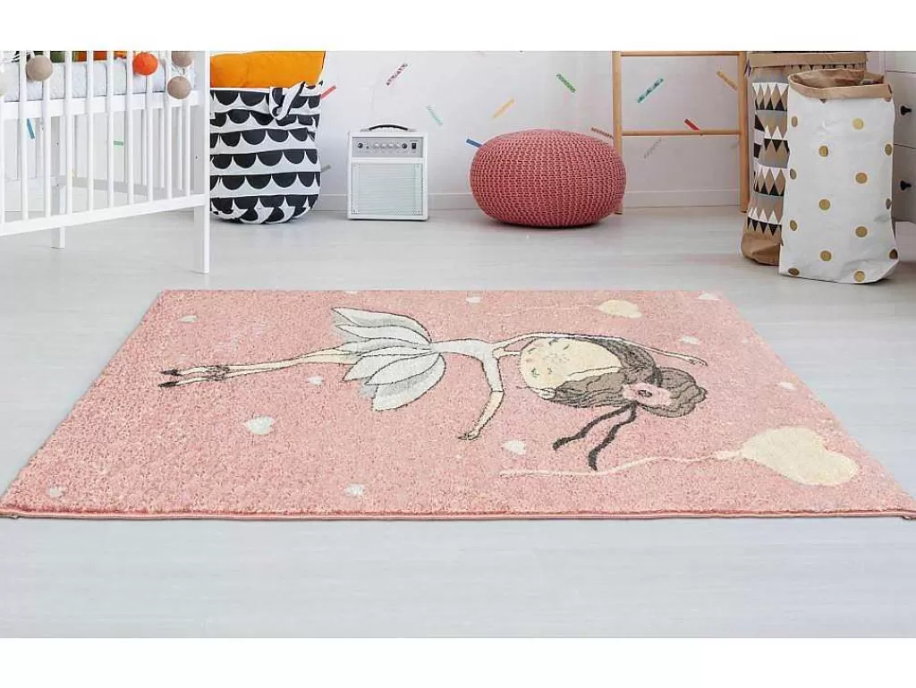 Tapete De Criança*OZAIA Tapete De Criança 100 X 150 Cm Em Polipropileno Cor-De-Rosa E Bege - Ballerina