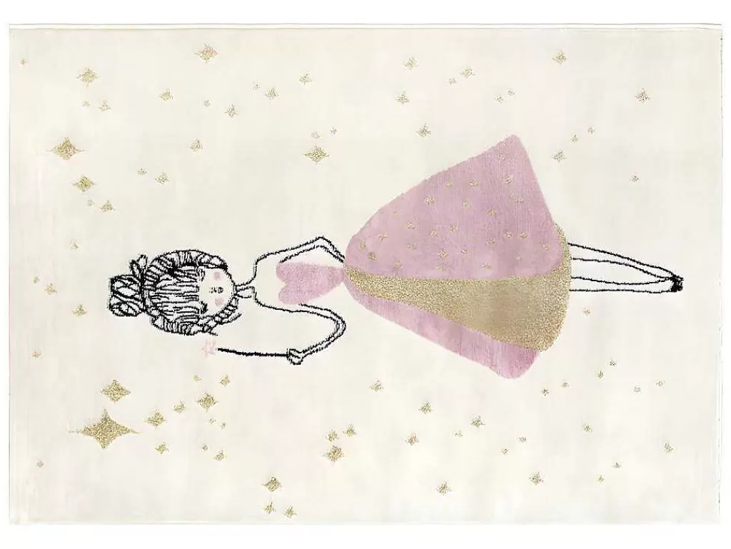 Tapete De Criança*OZAIA Tapete De Criança Motivo Fada Com Acabamento Fio Lurex Dourado De 120 X 170 Cm Cor Cru E Cor-De-Rosa - Ariel