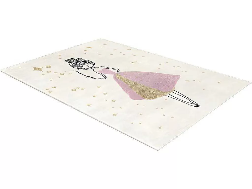 Tapete De Criança*OZAIA Tapete De Criança Motivo Fada Com Acabamento Fio Lurex Dourado De 120 X 170 Cm Cor Cru E Cor-De-Rosa - Ariel