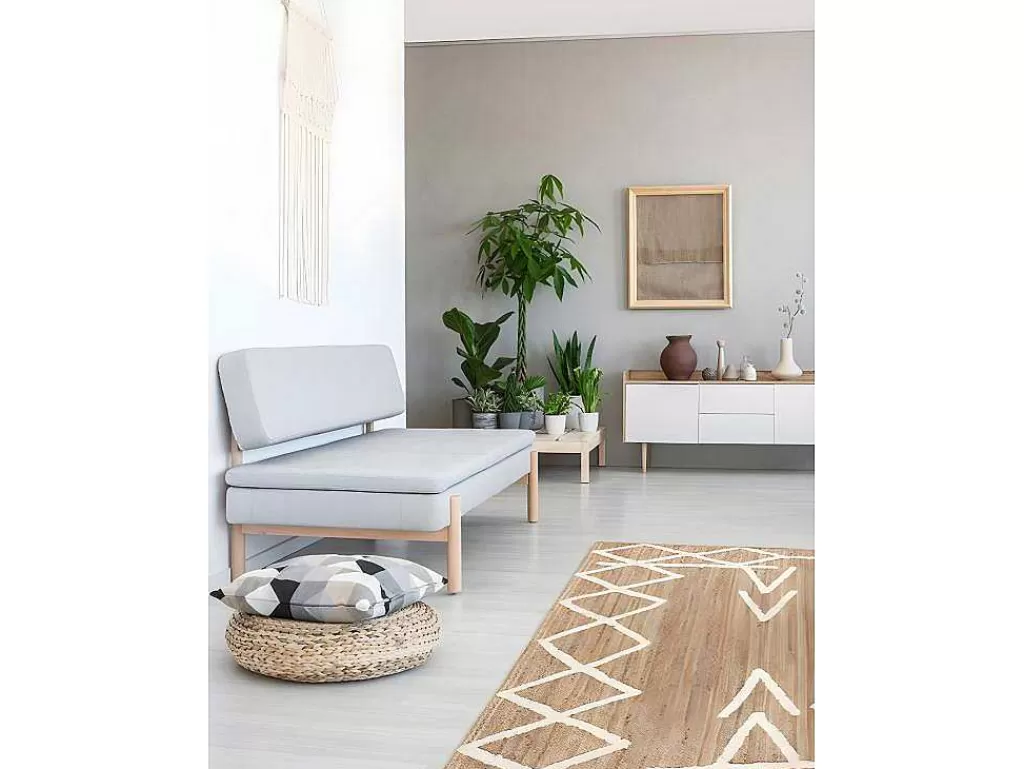 Tapete De Sala*OZAIA Tapete Em Juta E Algodao Tecido A Mão De 160 X 230 Cm Cor Natural E Branco - Garland