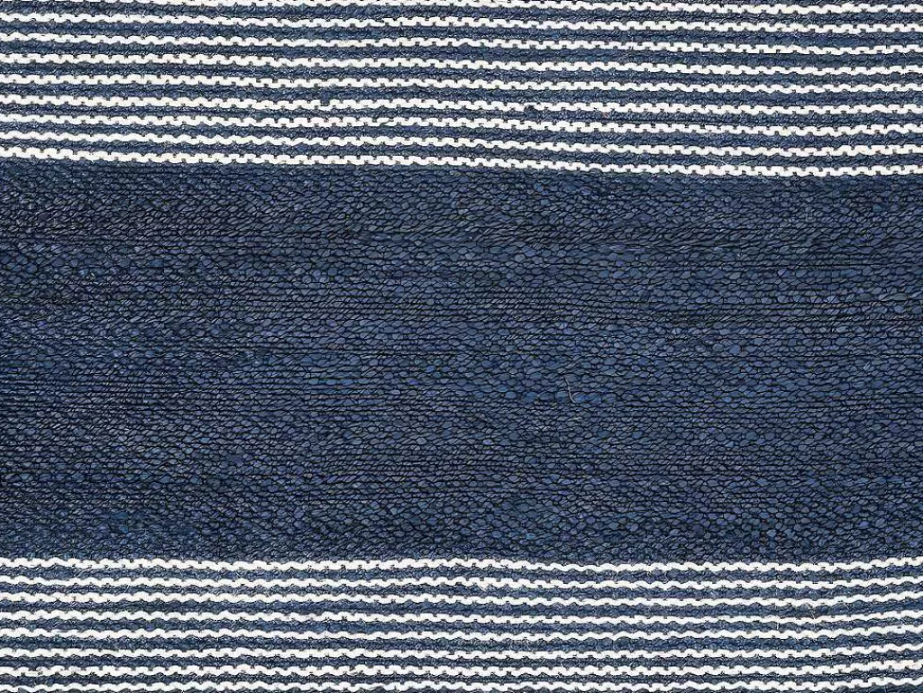 Promoções Decoração*OZAIA Tapete Em Juta Tecida A Mão De 140 X 200 Cm Cor Azul-Marinho E Branco - Kochi