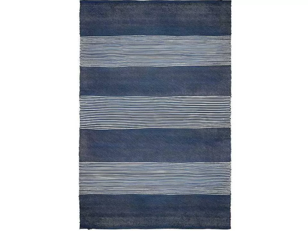 Promoções Decoração*OZAIA Tapete Em Juta Tecida A Mão De 140 X 200 Cm Cor Azul-Marinho E Branco - Kochi