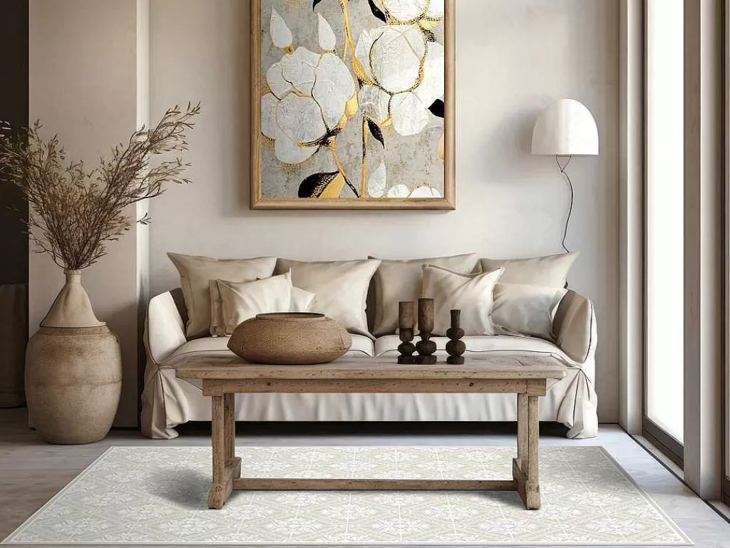 Tapete De Vinil*OZAIA Tapete Em Vinil Efeito Azulejo 120X180 Cm Bege E Branco - Majesti