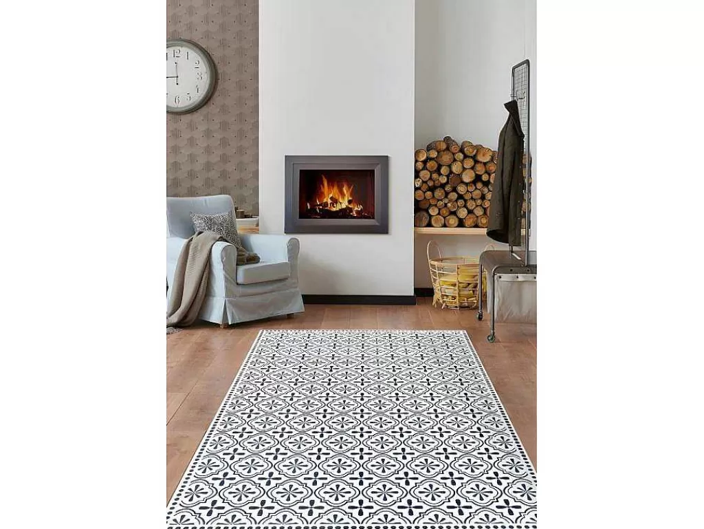 Tapete De Vinil*OZAIA Tapete Em Vinil Efeito Mosaico Hidraulico Terquise - 120X180 Cm - Azul E Branco