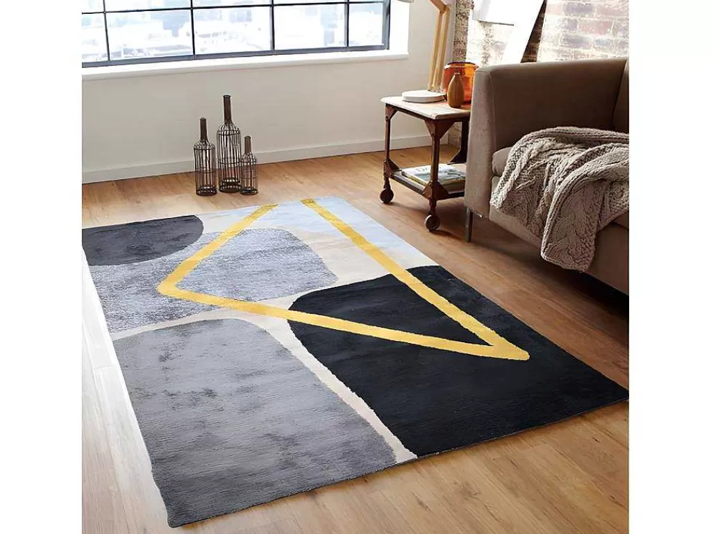 Tapete Grande*OZAIA Tapete Estilo Contemporaneo De 160 X 230 Cm Cor Cinza, Preto E Dourado - Picadilly