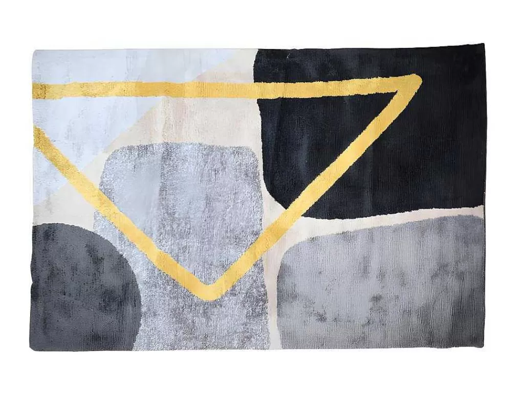 Tapete Grande*OZAIA Tapete Estilo Contemporaneo De 160 X 230 Cm Cor Cinza, Preto E Dourado - Picadilly