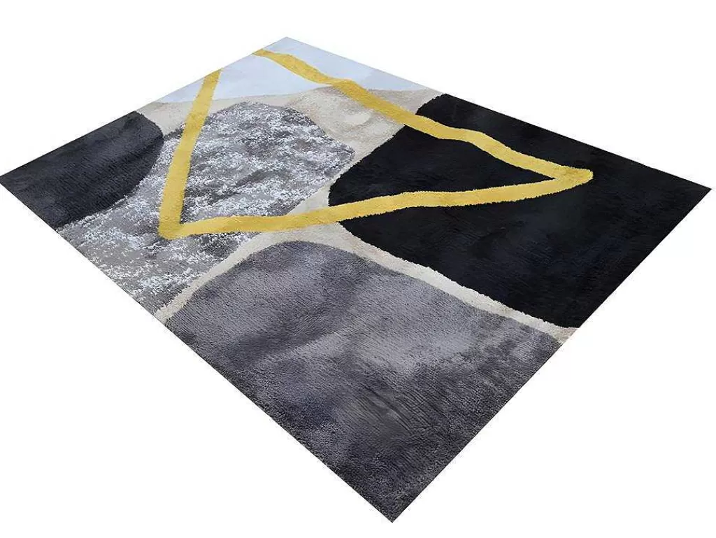 Tapete Grande*OZAIA Tapete Estilo Contemporaneo De 160 X 230 Cm Cor Cinza, Preto E Dourado - Picadilly
