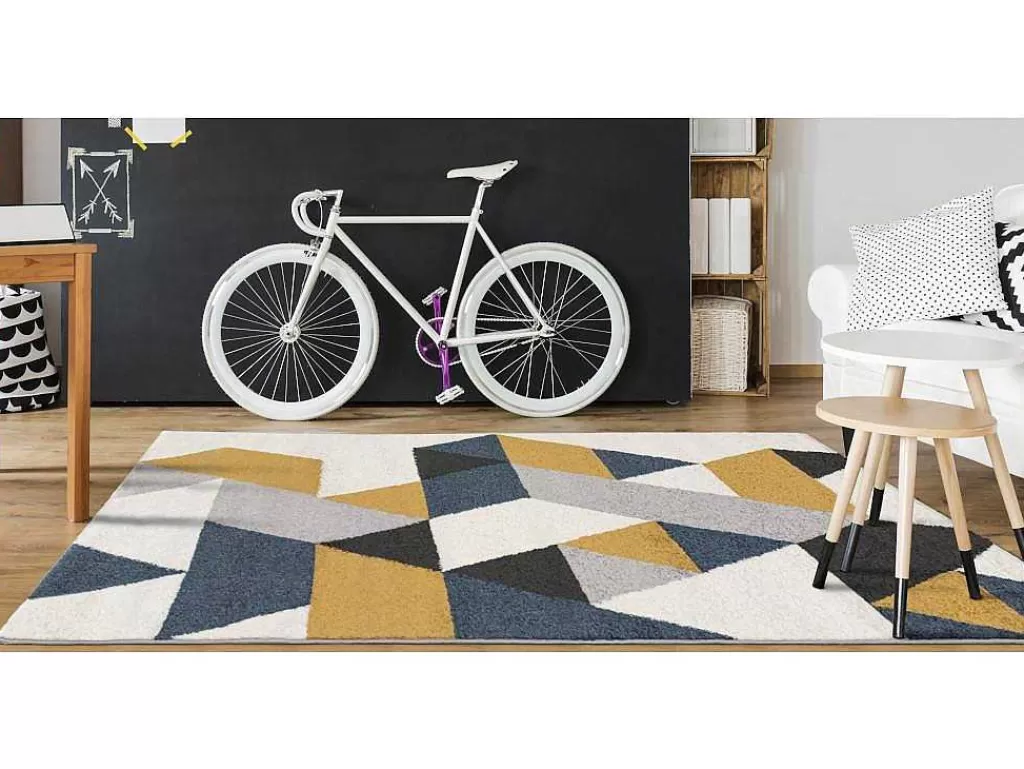 Tapete Escandinavo*OZAIA Tapete Geometrico 120 X 170 Cm Em Polipropileno Amarelo, Cinza E Azul Estilo Escandinavo - Geomie