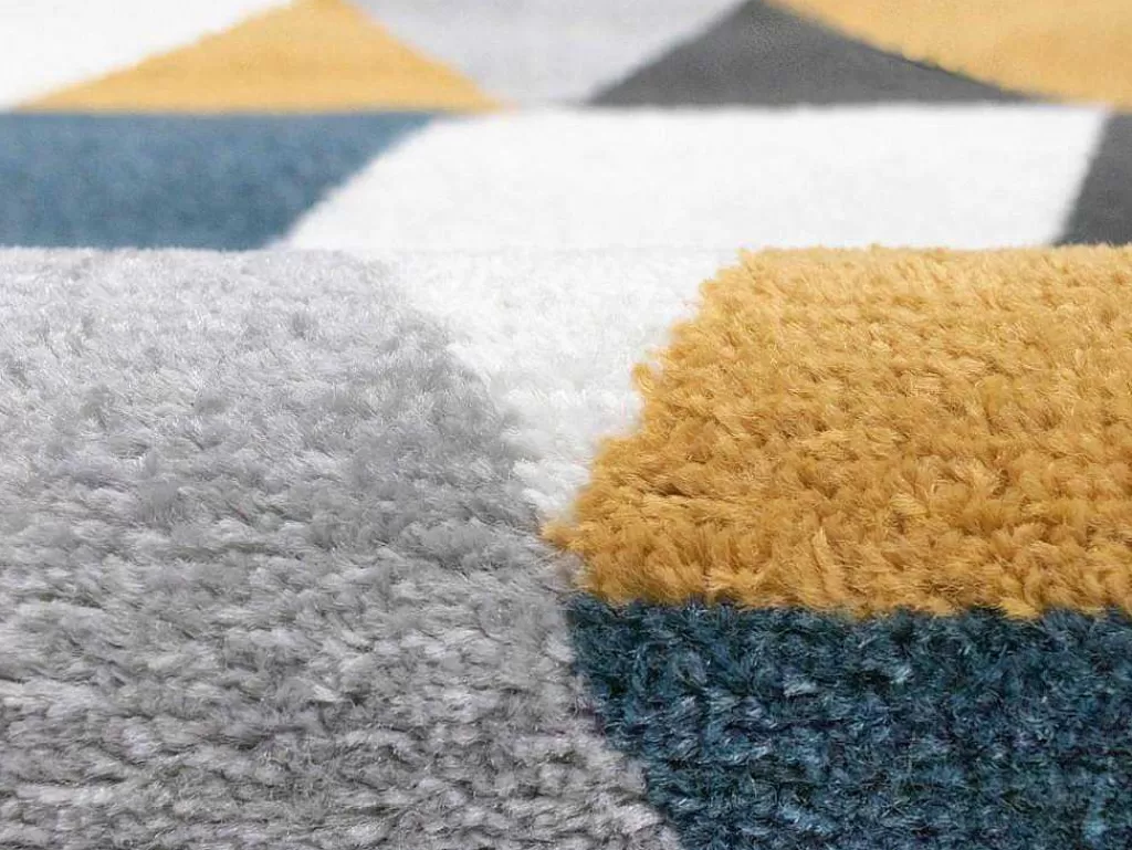 Tapete Escandinavo*OZAIA Tapete Geometrico 120 X 170 Cm Em Polipropileno Amarelo, Cinza E Azul Estilo Escandinavo - Geomie