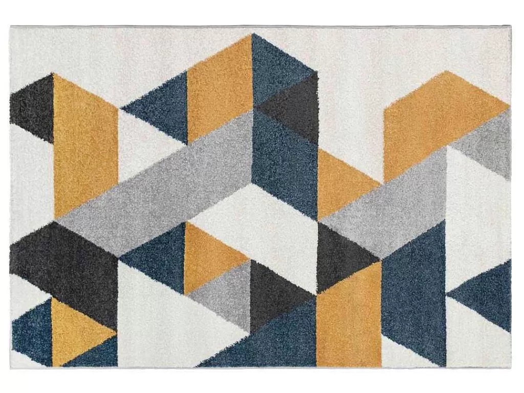 Tapete Escandinavo*OZAIA Tapete Geometrico 160 X 230 Cm Em Polipropileno Amarelo, Cinza E Azul Estilo Escandinavo - Geomie