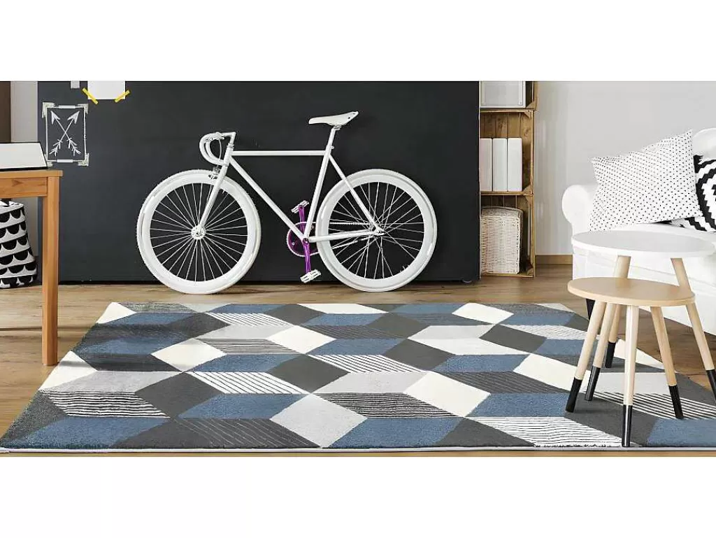 Tapete Escandinavo*OZAIA Tapete Geometrico 160 X 230 Cm Em Polipropileno Cinza, Branco E Azul - Carrio