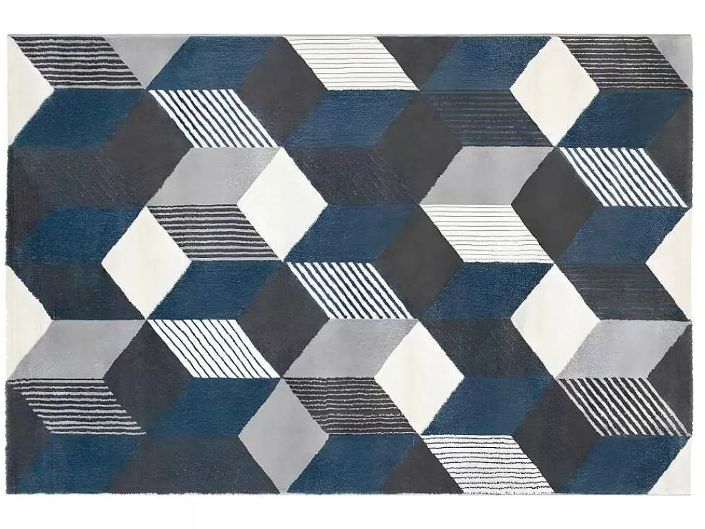 Tapete Escandinavo*OZAIA Tapete Geometrico 160 X 230 Cm Em Polipropileno Cinza, Branco E Azul - Carrio