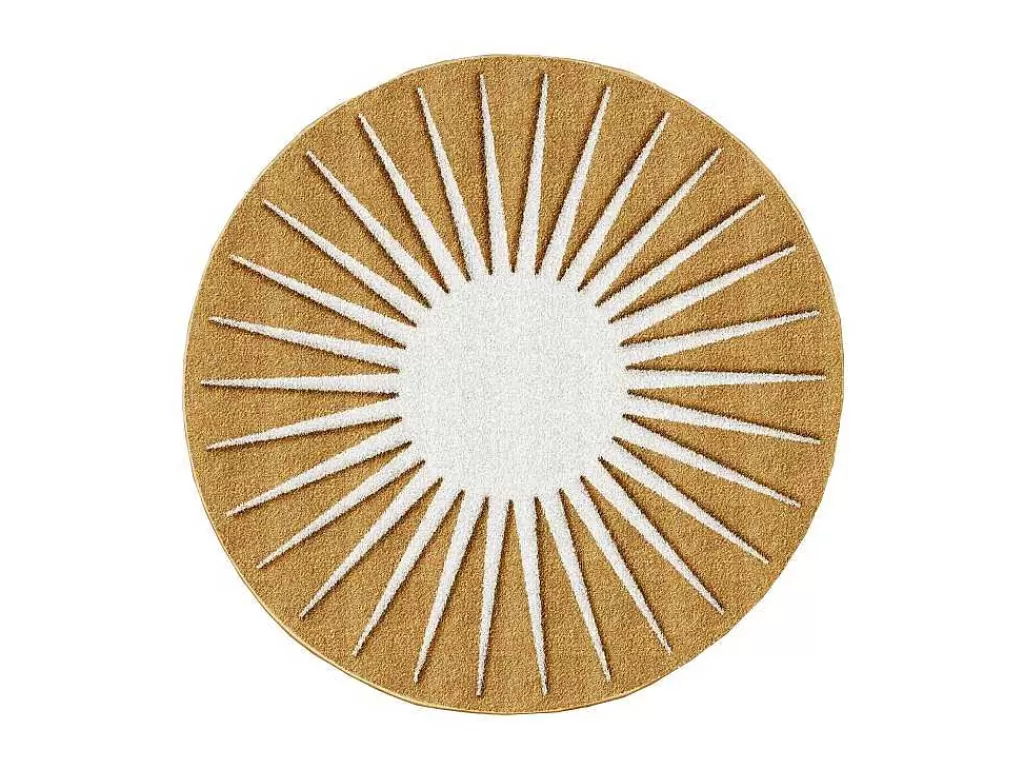 Tapete Redondo*OZAIA Tapete Redondo Sol Com Relevos D200 Cm, Amarelo Mostarda E Branco - Luminio