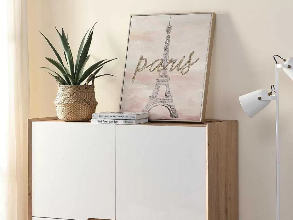 Quadro*OZAIA Tela Impressa Paris Com Efeito Joias De L. 54 X A. 64 Cm Com Moldura Em Pinho - Lutece