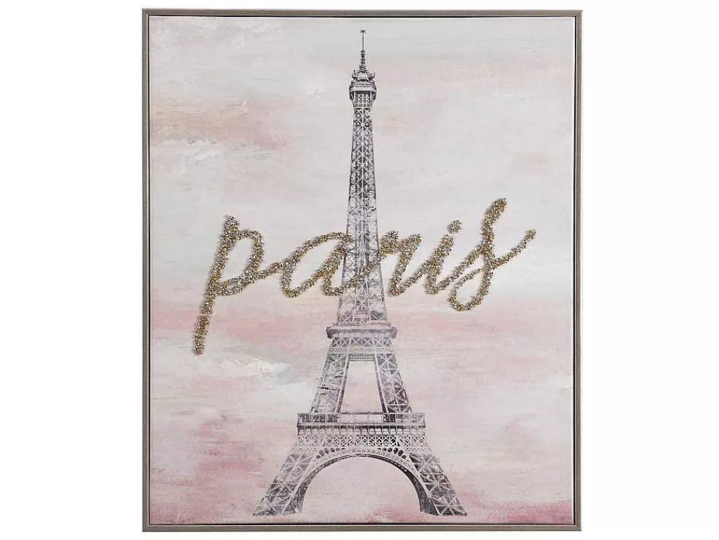 Quadro*OZAIA Tela Impressa Paris Com Efeito Joias De L. 54 X A. 64 Cm Com Moldura Em Pinho - Lutece