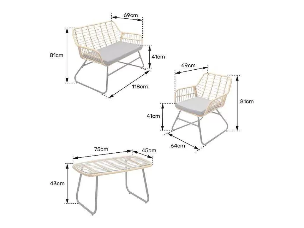 Conjunto Relax De Jardim*Happy Garden Tiga Mobiliário De Jardim Conjunto Em Resina Tecida 4 Assentos - Almofadas Cinzentas