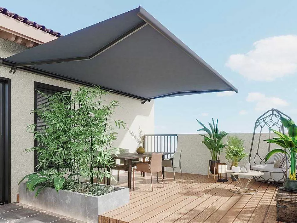 Toldo E Persiana De Exterior*Vente-unique Toldo Retratil Motorizado Com Caixa Integral 4 X 3 M Antracite - Constela
