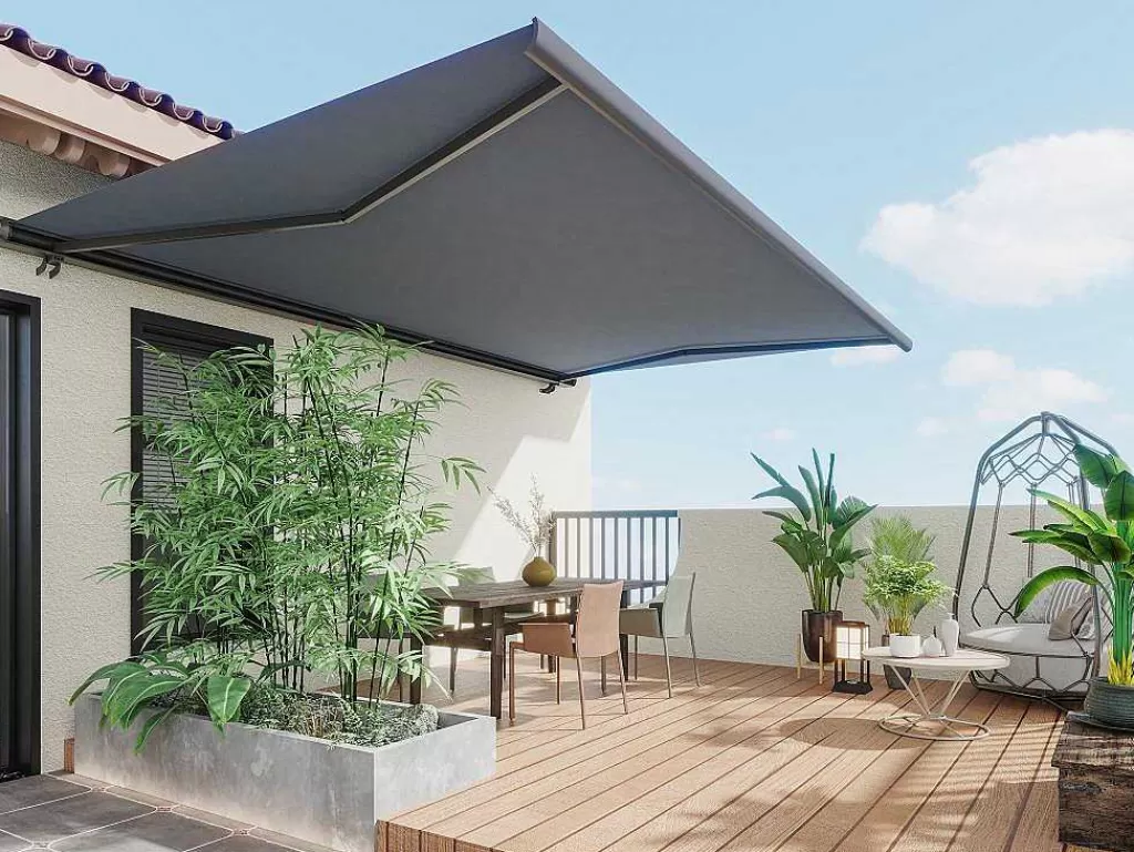 Toldo E Persiana De Exterior*Vente-unique Toldo Retratil Motorizado Com Caixa Integral 5 X 3 M Antracite - Constela