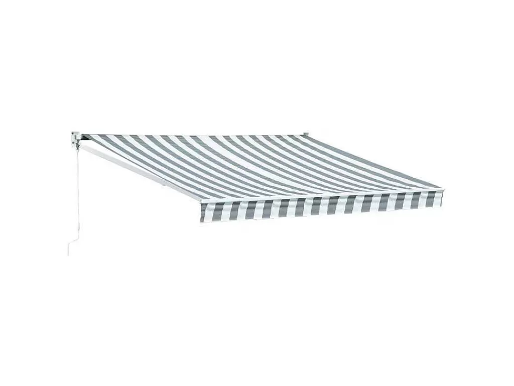 Toldo E Persiana De Exterior*Happy Garden Toldo Saule 3,5 3M - Tecido Riscado Branco/Cinzento E Estrutura Branca