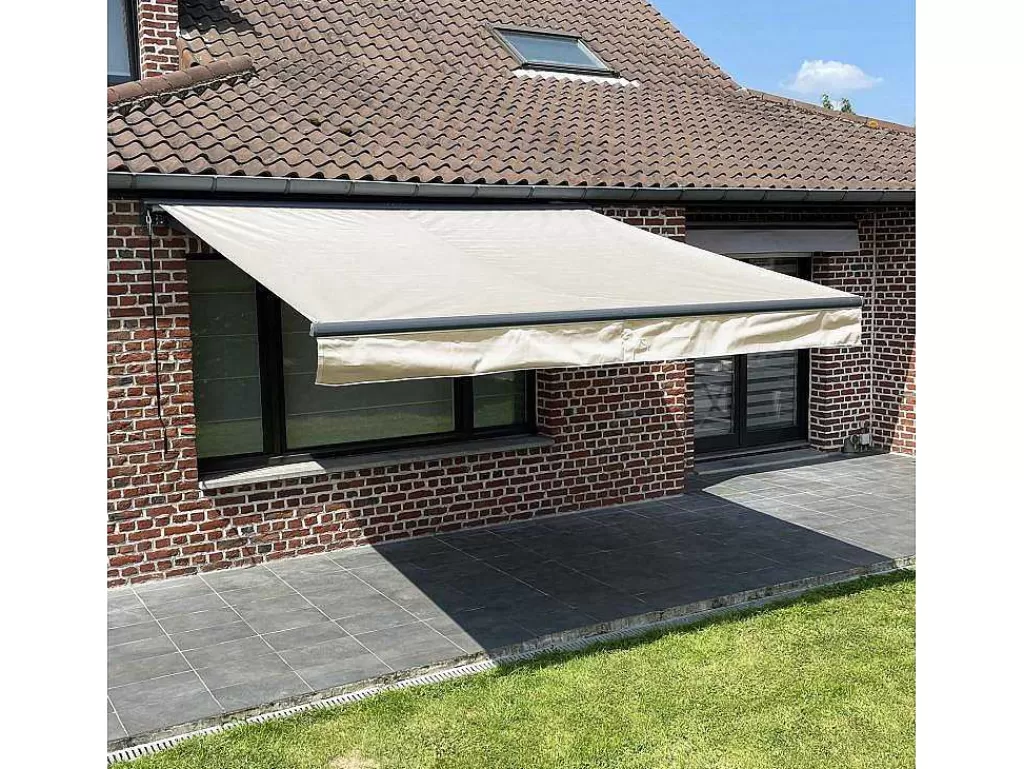 Toldo E Persiana De Exterior*Happy Garden Toldo Saule 3,5 3M Com Semi-Canopia - Tecido Bege E Estrutura Cinzenta